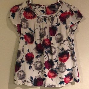 Boden 100% silk floral print cap sleeve blouse